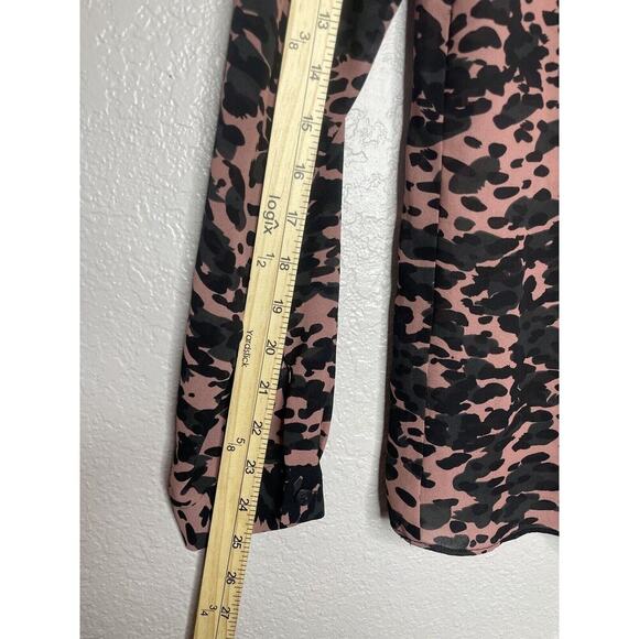 Cabi Pink Black Camo Neck Tie Long Sleeve Sheer Blouse Size Medium - Picture 7 of 10